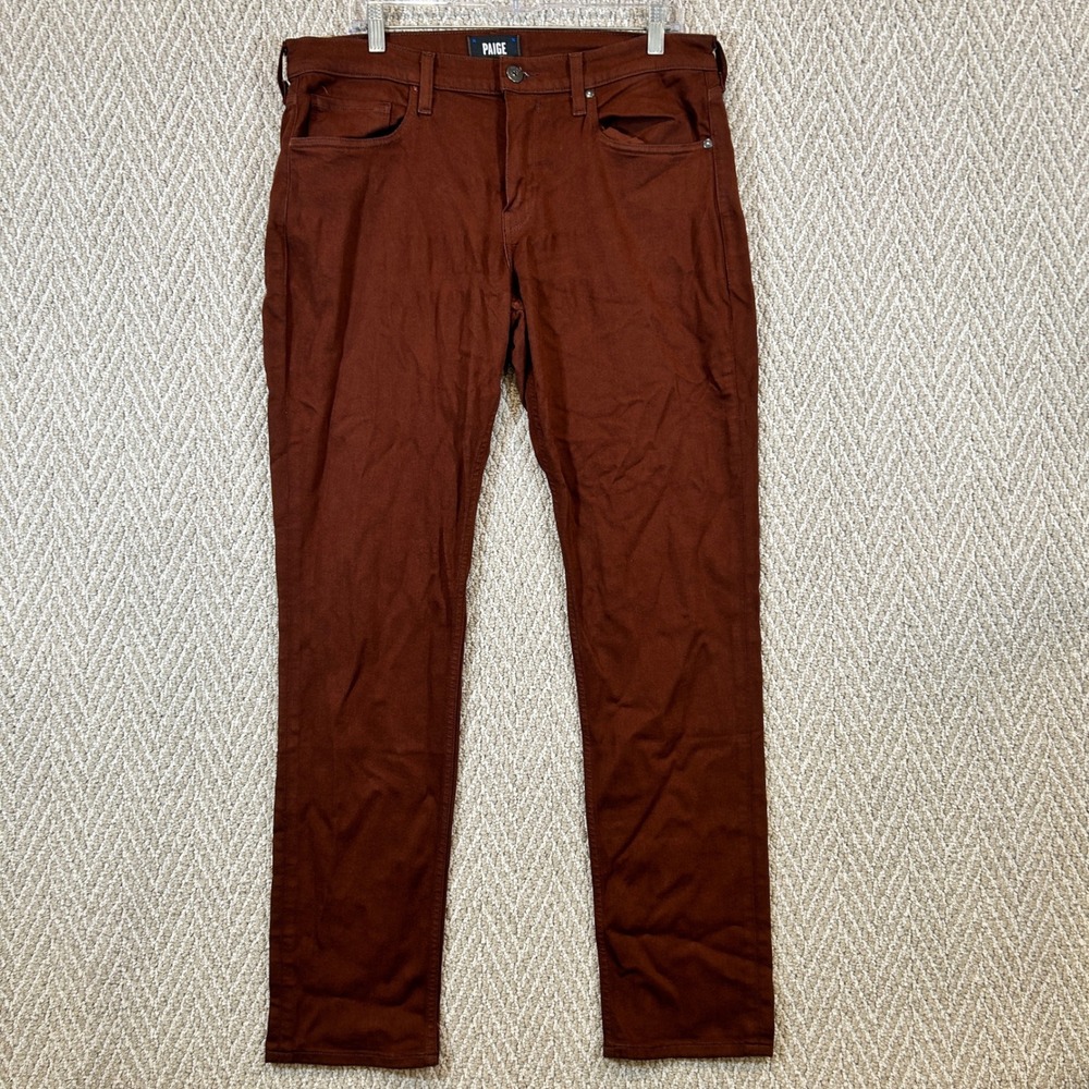 Paige Pants Mens 34 Brown Lennox Slim Fit  Transcend Stretch Trousers 1503